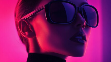 Portrait of woman in bold yellow reflective sunglasses