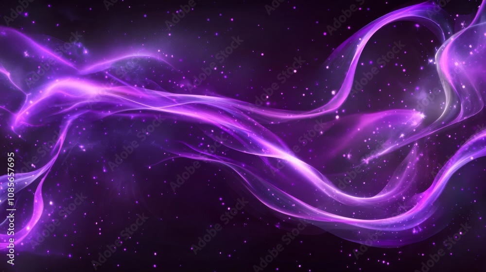 Poster abstract digital art with dark purple transparent background featuring flowing wavy lines of small w