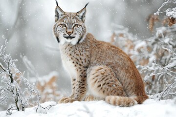 Fototapeta premium Lynx in a Winter Wonderland: Captivating Wildlife Amidst Snow