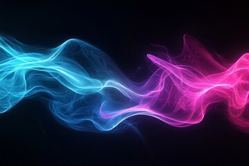 Dynamic Waves of Blue and Pink Light on a Dark Background