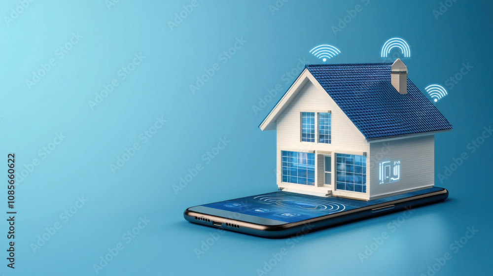 Aufkleber experience service and analytics concept. smartphone controlling futuristic home automation system