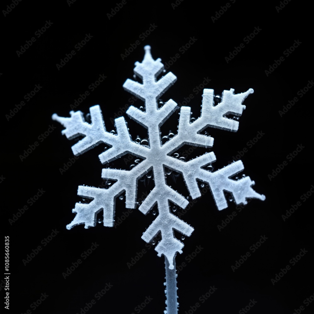 Aufkleber detailed macro view of frozen snowflake. fine details of snowflake structure visible. white snowflak