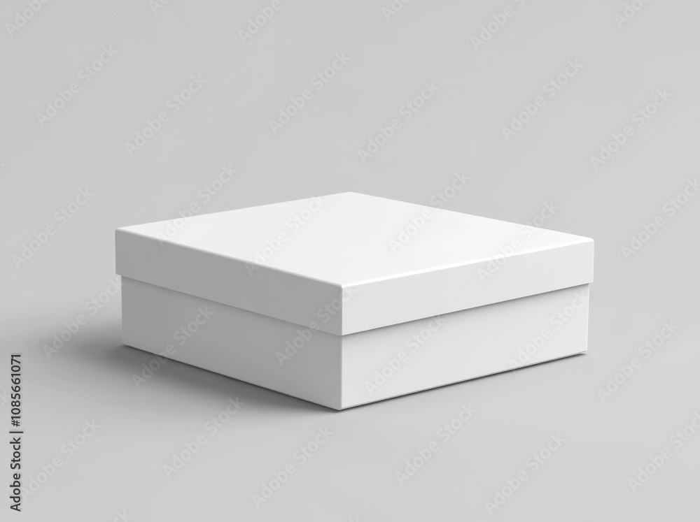 Poster minimalistic 3d rendering of white rectangular box with smooth glossy finish on light grey backgroun