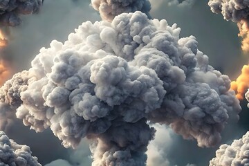 Dramatic Explosive Cloud Formation Dramatic Smoke Erupting Powerful Atmosphere Destruction Turmoil Chaos Fire Explosion