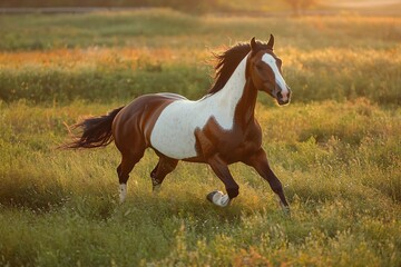 Obraz premium Majestic Horse Galloping Through a Sunlit Meadow