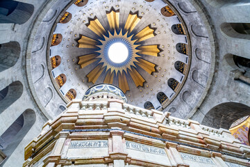 Interior and dome of the Church of the Holy Sepulchre in Jerusalem
