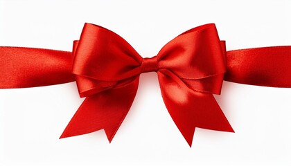 Fototapeta premium Red realistic bow. Horizontal red ribbon collection. Holiday gift decoration, valentine present tape knot, shiny sale ribbons set. Vector illustration christmas tie for gifts on white background