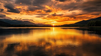 Obraz premium Golden Sunset over Still Water