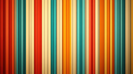 Colorful striped pattern with vibrant hues of red, orange, teal, and cream, creating lively and cheerful backdrop. Perfect for various design projects