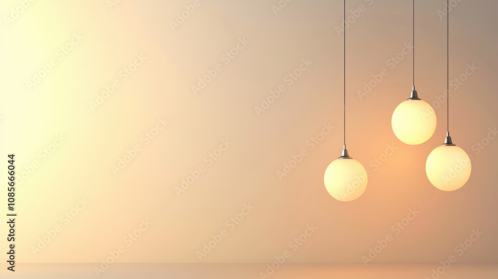 Poster elegant minimalist lighting design with three hanging globes in soft ambient light against a subdued