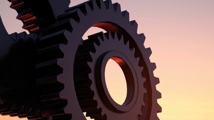 Closeup of interlocking metal gears coated with oil, symbolizing mechanical precision and lubrication in engineering