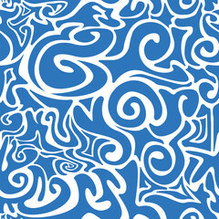 Seamless pattern with abstract silhouette organic blue shapes. Flat background minimalist boho style. Wavy liquid distorted shapes vector ilustration