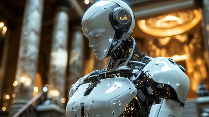 Fototapeta premium Robot Assistant close up face portrait. New technology