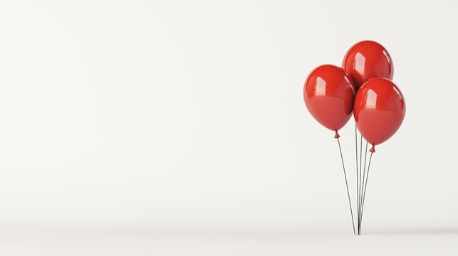 Minimalist interior with a white canvas and bright red balloons, creating a dynamic contrast suitable for customizable event or party designs