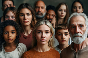 Obraz premium Family with multiple generations members stand together for group portrait. Concept of family bonds and togetherness