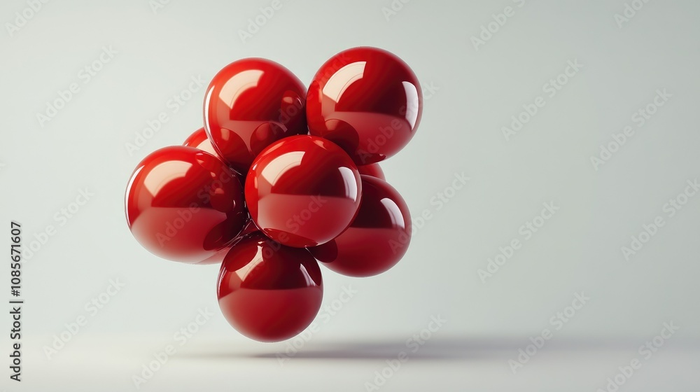 Poster a cluster of shiny red spheres with a smooth surface displayed on a minimalist background for artist