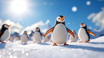 Penguins waddling through snowbank outdoor scene wildlife photography