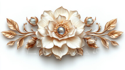 Obraz premium beautiful decorative flower design with intricate details and soft colors, featuring elegant leaves and pearls. Perfect for artistic and floral themes