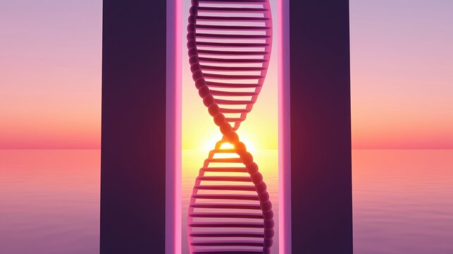 A digital representation of DNA intertwining with AI data streams, symbolizing the merger of genetics and technology