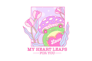 Obraz premium My heart leaps for you, Funny Frog Valentines Day Sublimation T Shirt Design 