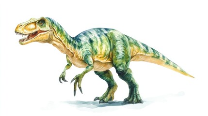 Obraz premium Watercolor allosaurus dinosaur on white, detailed vintage style, ideal for prehistoric illustrations.