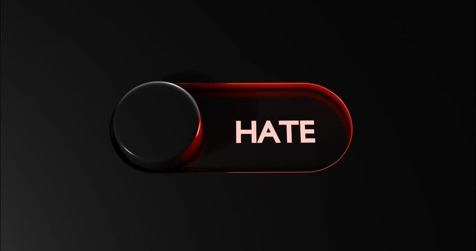 On and Off toggle switch buttons. Love and Hate mode switch button. 3d render video.