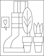 Hand-drawn flower pots, coloring page for children and adults