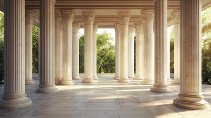 Elegant classical columns in architectural design of buildings and structures