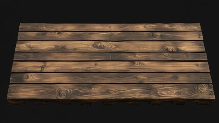 Rustic 3D Wooden Table/Bench with Dark Brown Planks in Grid Pattern on Black Background - Transparent Image with Weathered Appearance