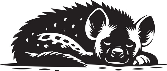 Obraz premium A sleepy hyena lying on the ground vector silhouette design