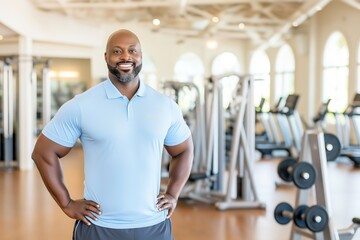 Confident personal trainer in gym setting promotes health and fitness lifestyle