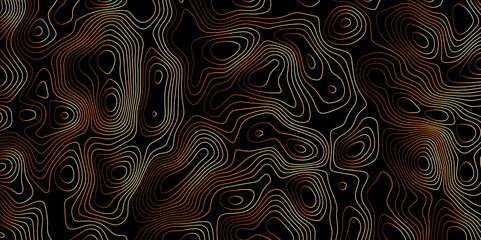 Luxury golden gradient color topography wave lines isolated on black background, Geography scheme vector, Contour topographic map background vector illustration.
