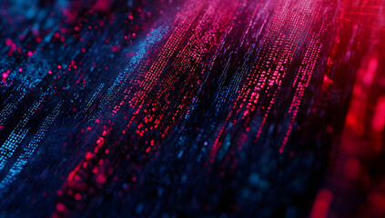 Abstract digital data stream with red and blue glowing lines.