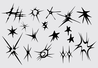 Star acid blink glitter y2k collection streetwear splash shape vector icon clothing tattoo sticker ink poster element editable