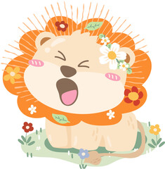 Cute little lion king and butterfly elements