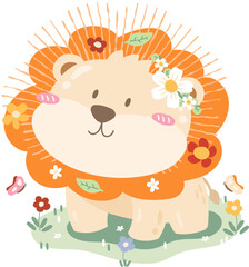 Cute little lion king and butterfly elements