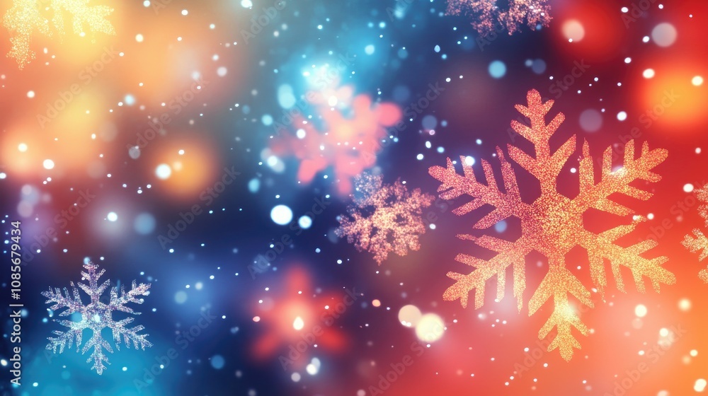 Poster colorful winter wonderland background with sparkling snowflakes and a soft bokeh effect for festive 