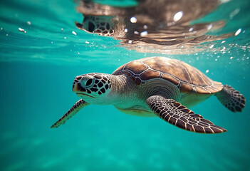 Obraz premium Majestic Sea Turtle Swimming in Clear Ocean Waters