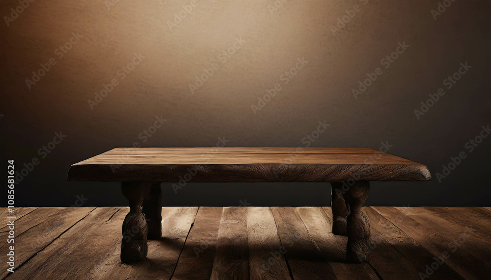 Poster a rustic wooden surface resting on a textured gray surface with soft lighting creating a serene atmo