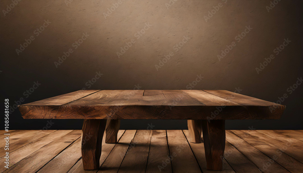 Poster a rustic wooden table set against a textured background with soft lighting creating a serene atmosph