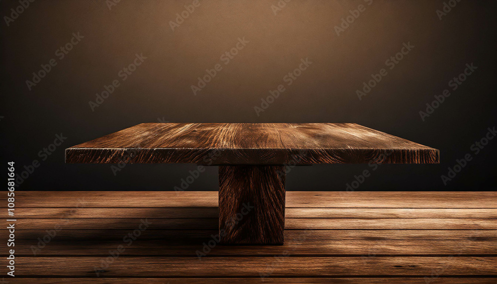 Poster a rustic wooden table rests on a textured wooden surface with soft lighting creating a serene atmosp