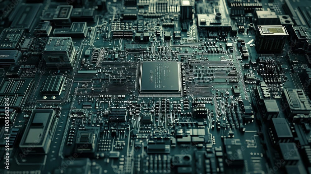 Aufkleber intricate circuit board layout featuring advanced microprocessor surrounded by multiple chipsets