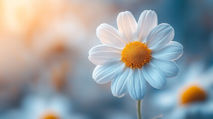 heart-shaped chamomile flower against a blurred background, symbolizing love, purity, simplicity, peace, and natural beauty, creating a calming and serene atmosphere for viewers to appreciate