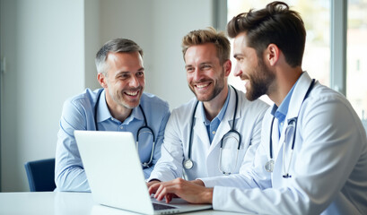 Fototapeta premium doctors and colleagues are discussing in the office in front of a laptop