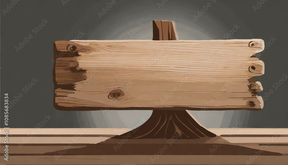 Aufkleber a wooden picture frame rests on a wooden table with a blank background in a rustic setting