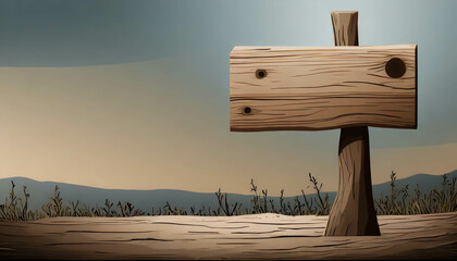 A rustic wooden picture frame stands prominently on a wooden table, set against a tranquil mountain backdrop at sunset, highlighting the beauty of nature and craftsmanship.