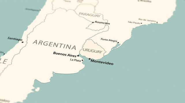 Uruguay on the world map. Smooth map rotation. 4K animation.