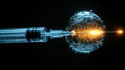 syringe injecting bubble, showcasing moment of tension and potential. bubble is about to burst, creating dramatic visual effect