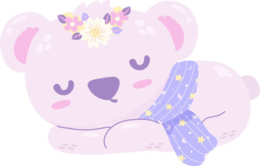 Cute little baby koala bear is sleeping elements