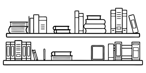 Bookshelves with Books and Tablet: Home Library and Reading